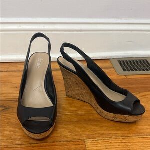 Charles By Charles David Black Peep-Toe Wedges